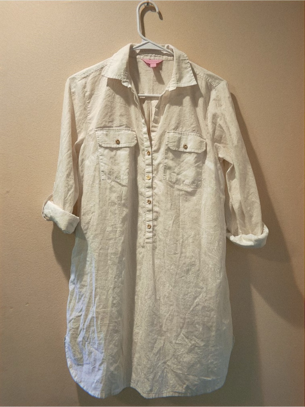 Cream Button-Up beach Shirt Dress